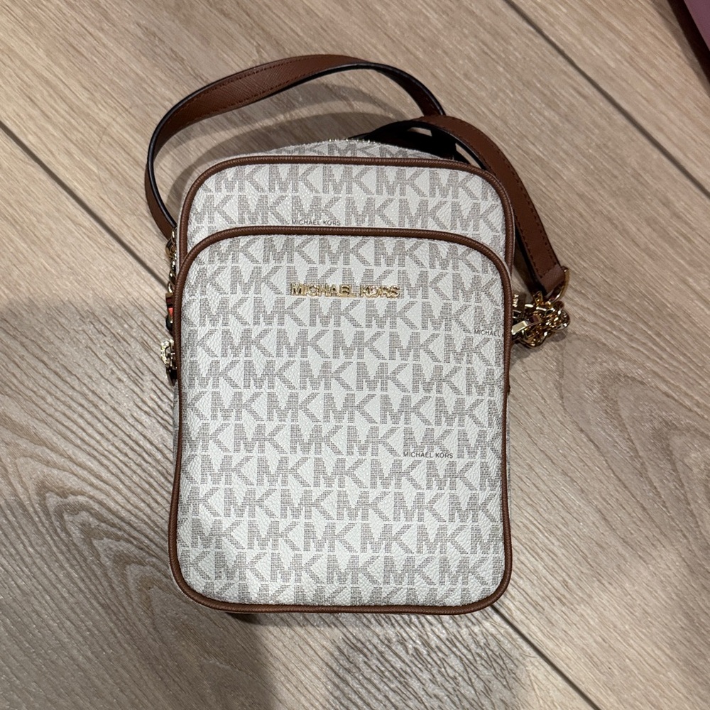 Michael Kors Tan and Cream Messenger Bag